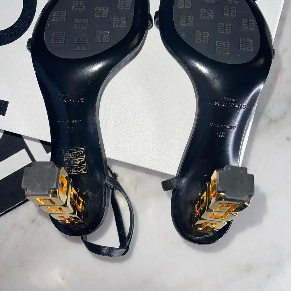 Givenchy 4G Chain-Heel Leather Sandals in Black/Gold - Picture 14 of 15